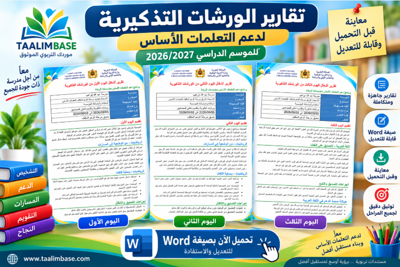تقارير الورشات التذكيرية للمدرسة الرائدة وورد قابلة للتعديل
